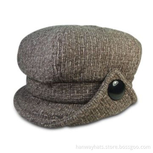 New Girl's Hat w/ Checked Fabrics, Modern and Fashion Design, Flap and Button TrimNew